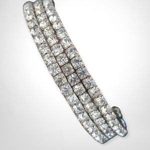 Vintage Sparkling Mid Century Prong Set Rhinestone Wrap Bracelet One Size